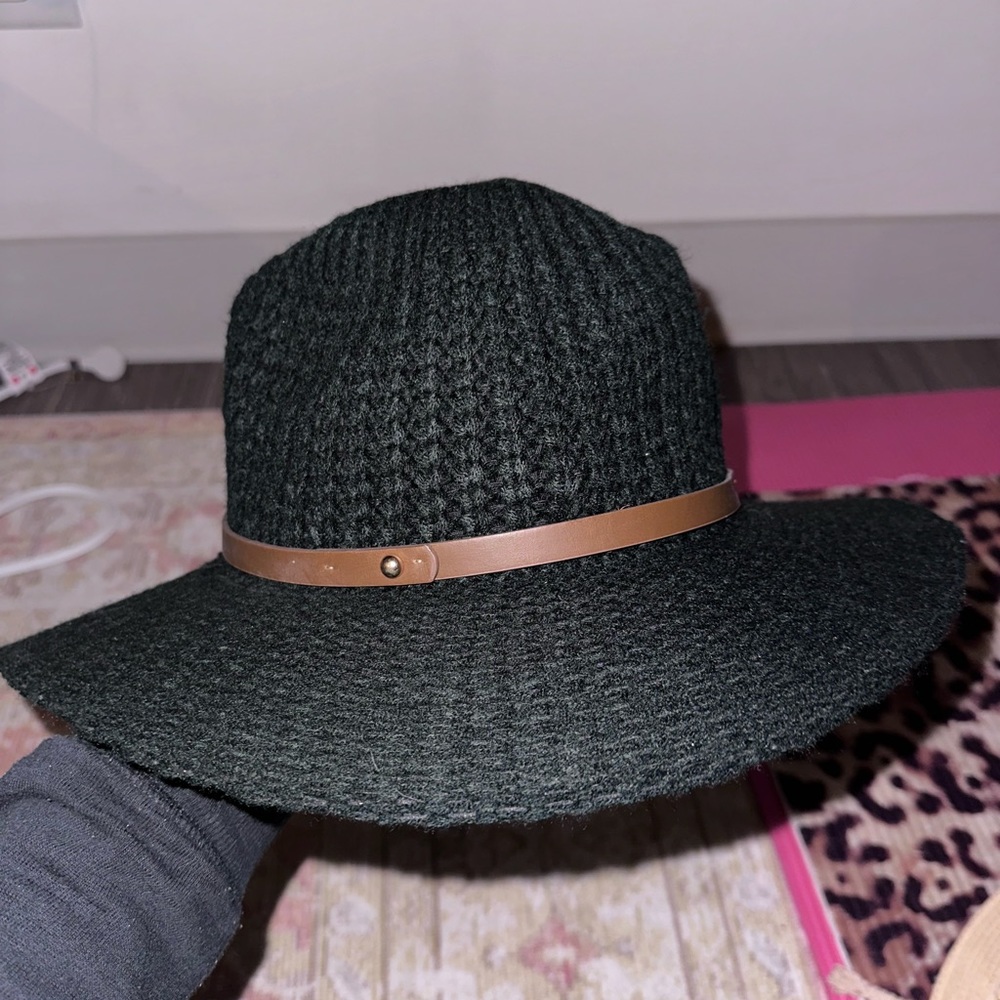 Francesca's Erika Cable Knit Panama Hat Black NWT
